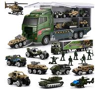 26 en 1 Camion Militaire avec Ensemble de Soldats, Mini Véhicule Militaire Moulé sous Pression dans un Camion Porteur, Jouet de l'Armée Véhicule de Transport à Double Face pour Enfant Garçon Fille