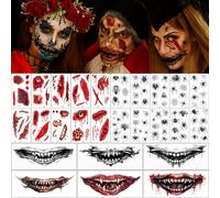 26 Feuilles de Tatouage Halloween, Araignée Cicatrices Plaies Visage Bouche Tatouage Temporaire, Effrayant sanglant Vampire Tatouage pour Cosplay Party Décoration Enfants Adulte Costume maquillage