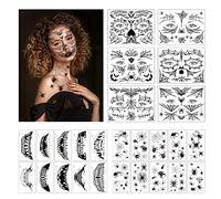 26 Feuilles Halloween Tatouages Temporaire Pour Visage,Autocollant de Tatouage d'araignée,Tatouages de Crâne de Sucre de Jour des Morts pour Maquillage de Fête D'Halloween Enfants Adultes (ferreux)