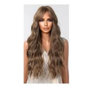 26 inch Long Wavy Synthetic Wig with Bangs Curly Cosplay Wigs Heat Resistant Fibre Natural Hair Wigs for Women(Brown)