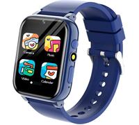 26 Jeux Montre Connectée Enfant avec Carte de formation,livre audio,Caméra,Musique,podomètre calories réveil,Papier peint (Bleu)