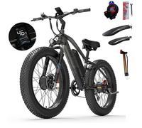 26""LANKELEISI MG740 Vélo électrique à double moteur-2*1000 moteurs avant et arrière-Batterie Samsung 20AH-Shimano 7 vitesses-Gris