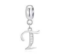 26 lettre pendentif Charms, Perles d'alphabet en pierre cz pendantes initiales a-z en argent sterling 925, Convient au collier bracelet européen, cadeau pour mère/père/fille/fils/sœur/tante
