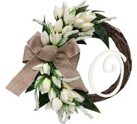 26 Lettres Couronne Décorative, Porte Suspendue Tuliper Anneau en Rotin Décoration Murale pour Toute Famille, Cadeau De Pendaison De Crémaillère pour Les Nouveaux Propriétaires, O, 37cm