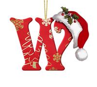 26 lettres de décorations de Noël, pendentif personnalisé en forme de chapeau pour arbre, décorations de Noël en alphabet pour cadeaux de fête (W)