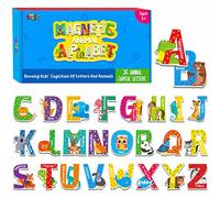 26 Lettres magnétiques, Lettres majuscules avec Adorable Animal de Zoo Alphabet ABC aimants de réfrigérateur orthographe éducative Jeux d'apprentissage Ensemble de Jouets pour Enfants, Tout-Petits