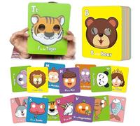 26 PCS Alphabet ABC Flash Cards with Animal, Giant ABC Animal Flash Cards Mask, Colorful Alphabet Mask Cardss, Learn Letters, English Phrases