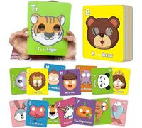 26 PCS Alphabet ABC Flash Cards with Animal Masks,Lot de 26 Cartes Flash Alphabet ABC pour Tout-Petits - Cartes Flash réutilisables,Outil d'apprentissage pour Les Tout-Petits
