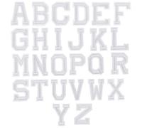 26 Pcs Blanc Lettres Patch Thermocollants ou Applique Ecusson à Coudre, A à Z Alphabet Broderie Fer sur des Patchs, DIY Autocollants Patches Réparation Décoratifs pour Vêtement Jeans Veste Sac