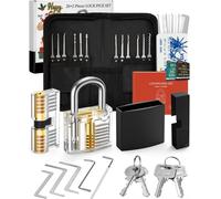 26-Piece Lock Pick Kit, [2023 New Challenge] Lock Picking Training Tools With 2 Transparent Lock Padlocks, Instruction Manual For Beginner And Pro Locksmiths