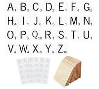 26 Pièces 4 Pouces Pochoir de Lettres de Tuile Pochoirs Alphabet, 26 Pièces Tranches de Bois Carré non Fini Vierges et 3 Pièces Mastic Collant Transparent pour Décoration Murale Projets de Bricolage