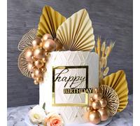 26 pièces Boules de gâteau Topper Boho Champagne Rose, décoration de gâteau Feuilles de palmier or, Boules de décoration de gâteau Boho blanc et or, Fournitures pour fête Boho pour mariage bohème, bap