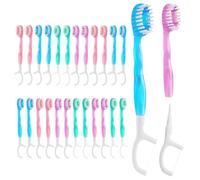 26 Pièces Brosses à Dents Jetables & Portables, Mini Dentifrice de Voyage | Mini Brosse à Dents 5 en 1 (Fil Dentaire Pré-Inséré | Gratte-Langue | Haleine Fraîche | Cure-Dent), Brosse a Dent Voyage