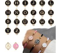 26 pièces Charms de lettres de l'alphabet, lettres rondes émaillées recto-verso de l'alphabet A à Z, pendentif charm pour la création de bijoux personnalisés DIY 26 piècesAlliage de zinc