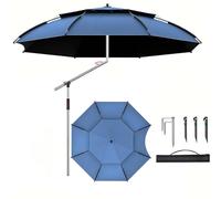 260/240 / 220cm grand parasol, parasol pêche coupe - vent Protection UV 50 +, parasol incliné pointe de sol, parasol voyage/camping/randonnée,Blue-2.2m