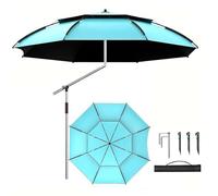 260/240 / 220cm grand parasol, parasol pêche coupe - vent Protection UV 50 +, parasol incliné pointe de sol, parasol voyage/camping/randonnée, sky blue-2.4m