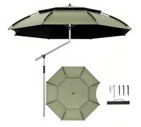 260/240 / 220cm grand parasol, parasol pêche coupe - vent Protection UV 50 +, parasol incliné pointe de sol, parasol voyage/camping/randonnée, green-2.2m