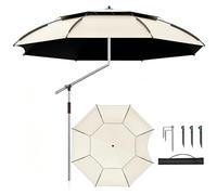 260/240 / 220cm grand parasol, parasol pêche coupe - vent Protection UV 50 +, parasol incliné pointe de sol, parasol voyage/camping/randonnée, rice-2.2m