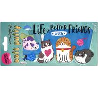 2601-0003 Stickers en relief 3D Rebondis Chats Life is Better With Friends Autocollants décoratifs Format 9x21cm pour Enfants Garçons Filles à partir de 3 ans à coller Animaux Rigolos Drôles Amusants