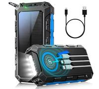 26800mAh Batterie Externe Solaire: 22.5W PD 3.0A USB C Power Bank Charge Rapide avec 3 Câbles, 7 Sorties/2 Entrées, 15W Chargement Sans Fil, Lampe de poche, Voyant LED, Chargeur Externe pour Téléphone