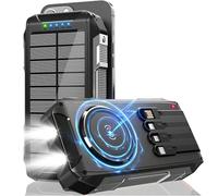 26800mAh Batterie Externe Solaire pour magsafe, PD 30W USB C Chargeur Externe Charge Rapide avec 4 Câble Intégrée, 3 Port, 15W Chargement sans Fil, Lampe de Poche, Power Bank pour Téléphone