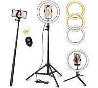 26cm / 10.2 "LED Selfie Ring Light avec trépied Extensible et Support de téléphone Portable pour Le Maquillage Selfie Video Recording Live Stream Conferencing Compatible avec Tous Les téléphones