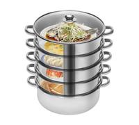26cm Cuiseur à vapeur en acier inoxydable à 5 niveaux avec couvercle en verre
