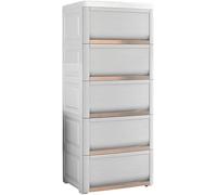 26Cm Width Plastic Slot Drawer Storage Cabinet with Wood Grain Finish Narrow Gap Design Multi Layer Shelf for Household Bathroom Nization(Rose Gold-4 Layers)