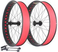 26in Fat Bike Roue Avant 4.0/4.9 '' Pneu Snow Bike Roue Arrière Alliage D’Aluminium Plage Vélo Paire De Roues Moyeux De Frein à Disque QR 135mm / 190mm 36h, Black, 26in A Pair