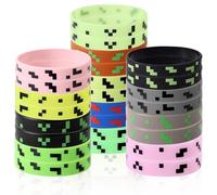 26pcs Deco Anniversaire Pixel, Bracelet Silicone Enfant à Thème Pixel à 2 Motifs 13 Couleurs Bracelet Phosphorescent pour Fournitures Fêtes Thème Enfants(8 Lumineux, 18 Réguliers)