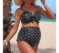 26SS Ensemble de maillot de bain de maternité rétro à taille haute, à pois et à col ras-du-cou, doux. Nouvelle arrivée de maillots de bain pour femmes 2026. Convient pour l'école, les vacances, les re