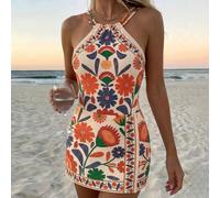 26SS Maillot de bain une-pièce élégant BOHO multicolore avec jupe assortie, convient pour la plage et les vacances en station balnéaire, printemps/été L,M,S,XLPlantesPolyester