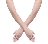 27.6inch Femmes Gants Longs Tulle en Maille Transparent Longueur du Coude Extensible pour Halloween, Cosplay, Opéra, Mariage, Douche Nuptiale, Bal (Champagne)