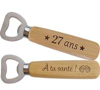 27 ans Décapsuleur en Bois Personnalisé Gravé sur Deux Faces - Cadeau Anniversaire 27 ans Homme Idée Cadeau Anniversaire Femme et Homme