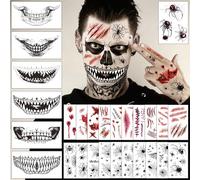 27 Feuilles Tatouage Halloween pour Visage, Fausse Cicatrice Blessure Araignée Stickers, Deguisement Halloween Femme Homme Fille Garcon Autocollants, Vampire Zombie Costume Enfant Adulte Accessoire