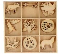27 mini décorations en bois - Animaux de la forêt - Woodland Beige G