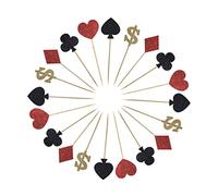 27 pcs Coeur Décor Casino Cupcake Toppers Coeur Cupcake Topper Casino Gâteau Topper Papier Gâteau Topper Cure-Dent Poker Anniversaire Cartes À Jouer En Bois Las Vegas Thème Cupcake Décoration/51