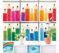 27 pièces Autocollants de fenêtre au crayon aquarelle, autocollants double face, motif de crayon coloré, convient pour la rentrée scolaire, la saison de la rentrée, la décoration murale de la classe, 