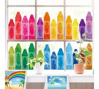 27 pièces Autocollants de fenêtre au crayon aquarelle, décalcomanies de fenêtre réversibles, motif de crayon coloré, convient pour la rentrée scolaire, la décoration murale de la salle de classe, le v