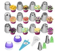 27 Pièces Douille Patisserie Professionnel,kit Patisserie Accessoire Douille Fleur, Douilles Pâtisserie en Acier Inoxydable avec Poche à Douille TPU Réutilisable,Grande Douille Ustensile Patisserie