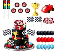 27 pièces Kit de décoration pour gâteau d'anniversaire sur le thème de la course automobile pour garçon, accessoires de décoration pour gâteau karting, décoration de gâteau à faire soi-même