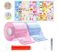 27 Pièces Nano Tape Bubble Kit, Ruban Adhésif Nano, Réutilisable Nano Tape Bubble, Bubbles Tape DIY Craft Kit avec Paillettes, Sequins, Autocollants, Gonfleur, Pailles(Bleu+Rose)