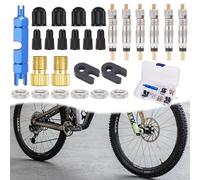 27 Pièces Obus Valve Presta, Kit Complet avec Noyaux de Valve, Outil Démonte Obus, Bouchons et Adaptateurs, Valve Française Presta pour Réparation de Pneus de Vélo et VTT