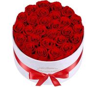 27 Roses Préservées dans une Boîte en Suédine u2013 Rose Rouge Éternelle pour Elle Fleurs Durables comme Cadeau 27 Rouge 27 Roses