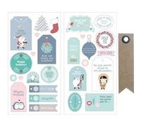 27 Stickers puffies Père Noël + 20 étiquettes kraft Fanion Multicolore G