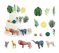 27-teiliges Dschungeltier-Kuchendekor, Safari-Cake-Topper mit Löwe, Elefant, Gepard, realistischen Blättern und goldenen Kugeln für Geburtstagsfeier-Dekoration