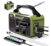27000mAh Radio Survie, FM/AM Radios Solaire Survie avec Bluetooth 5.3/Alarme SOS/Boussole/Lampe De Poche, Radio Dynamo pour La Préparation en Plein Air Aux Catastrophes Naturelles (Vert)