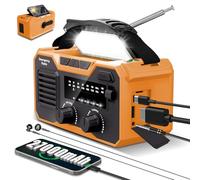 27000mAh Radio Survie, FM/AM Radios Solaire Survie avec Bluetooth 5.3/Alarme SOS/Boussole/Lampe De Poche, Radio Dynamo pour La Préparation en Plein Air Aux Catastrophes Naturelles (Orange)