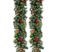270cm Guirlande Sapin Artificiel Nëol Lumineuse Vert avec 50 LEDs,230 Tete,Pomme de pin Fruit Rouge,Couronne Sapin Noël pour décoration Cheminée Porte Escalier (270CM, Guirlande avec LED)
