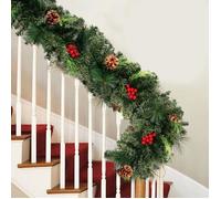 270cm Guirlande Sapin Artificiel Nëol Vert avec 220 Tete, Couronne Sapin Noël pour décoration Cheminée Porte Escalier